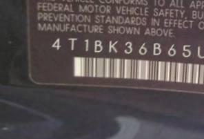 VIN 4T1BK36B65U001193