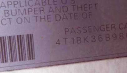 VIN 4T1BK36B98U302223