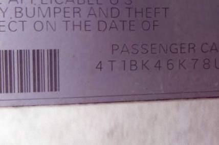 VIN 4T1BK46K78U575862