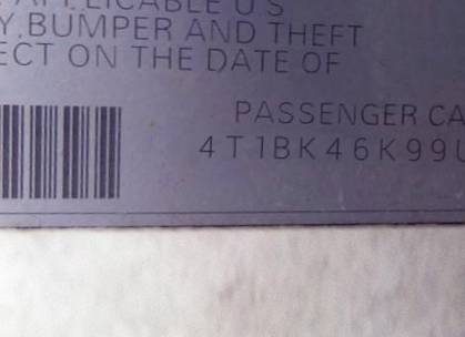 VIN 4T1BK46K99U095677