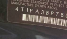 VIN 4T1FA38P78U146714