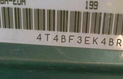 VIN 4T4BF3EK4BR105625