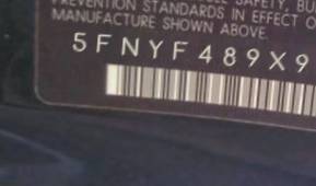 VIN 5FNYF489X9B027958