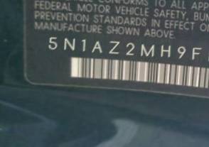 VIN 5N1AZ2MH9FN242301