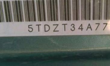 VIN 5TDZT34A77S295558