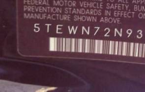 VIN 5TEWN72N93Z192004