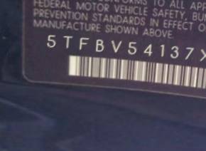 VIN 5TFBV54137X031741