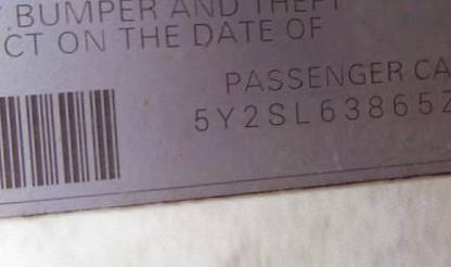 VIN 5Y2SL63865Z467141