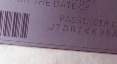 VIN JTDBT4K35A1391091
