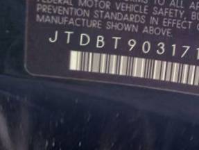 VIN JTDBT903171078693