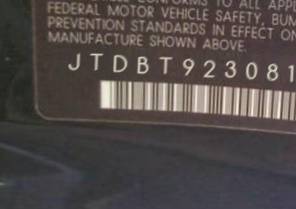 VIN JTDBT923081234205