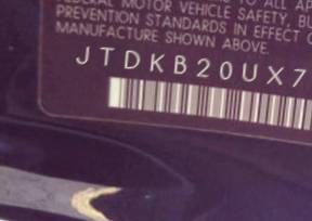 VIN JTDKB20UX77627405