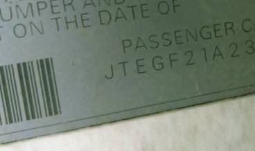 VIN JTEGF21A230102531