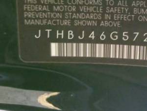 VIN JTHBJ46G572107852