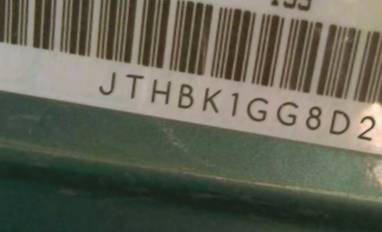 VIN JTHBK1GG8D2073461