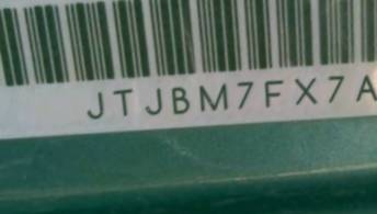 VIN JTJBM7FX7A5005711