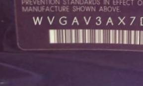 VIN WVGAV3AX7DW578405
